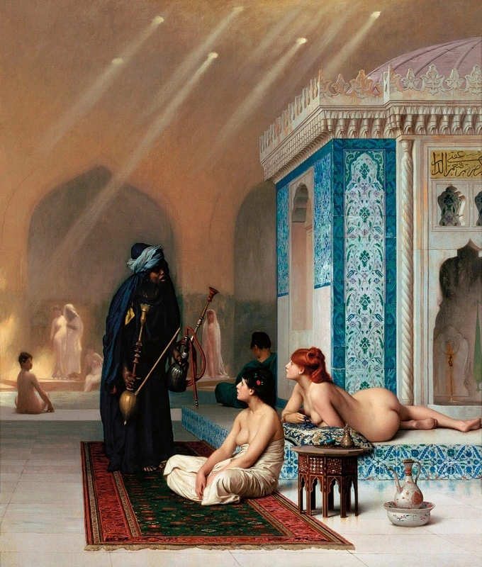 Фотообои на стену - люди, картины, живопись, девушка, в бане, голубые, коричневые