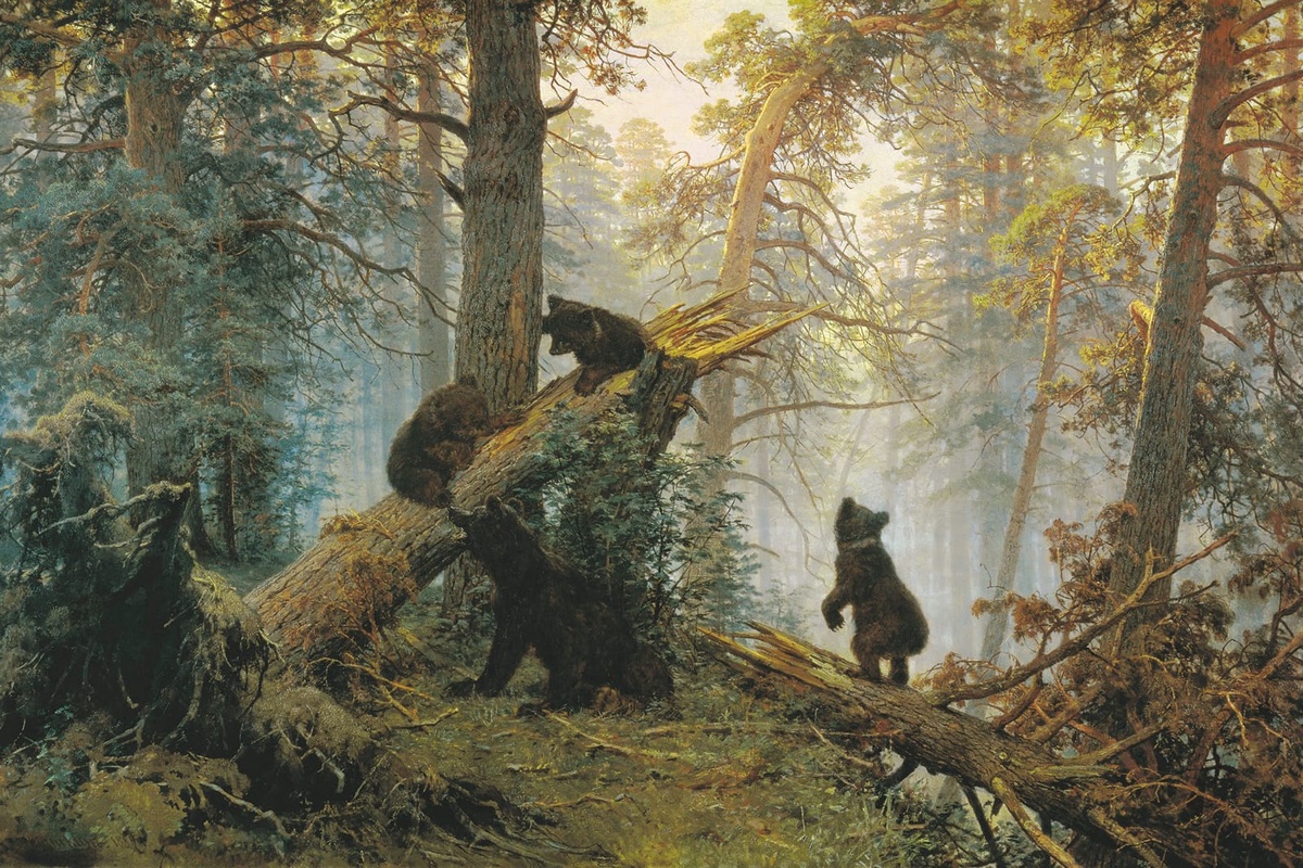 Фотообои и фрески на стену - картины, живопись, шишкин, утро в сосновом лесу