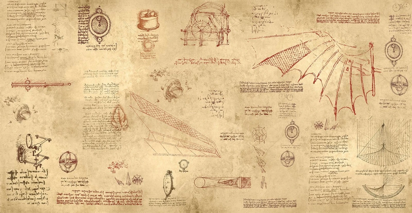Фотообои на стену - бежевая, бежевые, леонардо да винчи, графика, изобретения