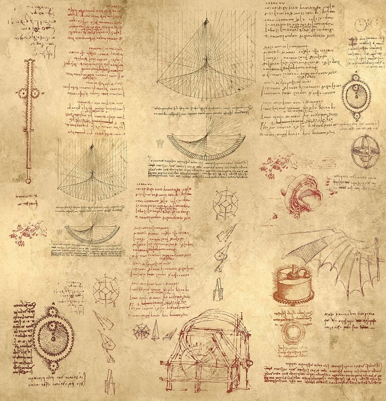 Фотообои на стену - бежевая, бежевые, леонардо да винчи, графика, изобретения, крадратные