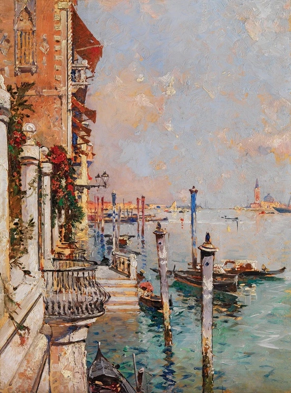 Фотообои на стену - картины, живопись, живописные, венеция, вид на залив венеции, гандолы