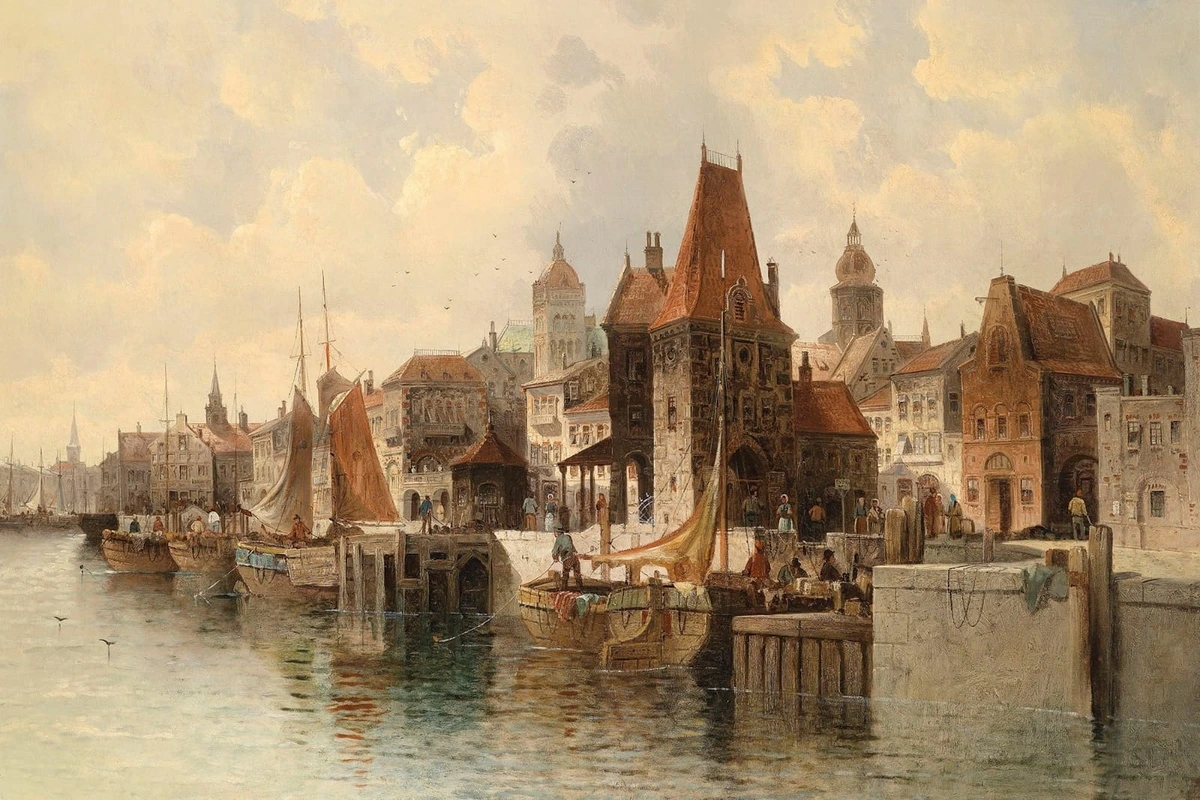 Фотообои на стену - картина, живопись, живописные, венеция, вид на залив венеция, гандолы, светлые, картины