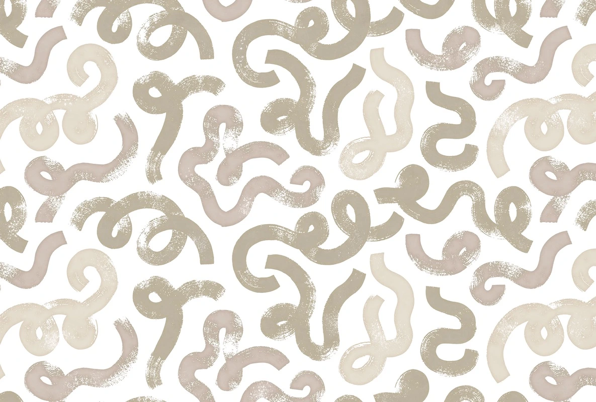 Фотообои на стену - светлый фон, узоры, абстрактные элементы, бежевые, изгибы, мазки, хаотичный рисунок, розовые, петли