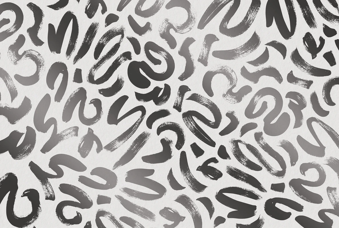 Фотообои на стену - белый фон, черные мазки, декоративные, каллиграфия, абстракция, эффект туши, динамичный узор