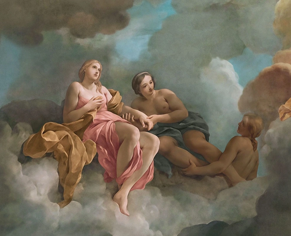 Фотообои на стену - картины, живопись, классика, потолок, версаль, люди, девушка, темные, серые