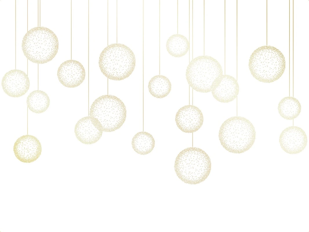 Фотообои на стену - графика, обои с золотым рисунком, линии, золотые линии, золотые шары, шары на нитках