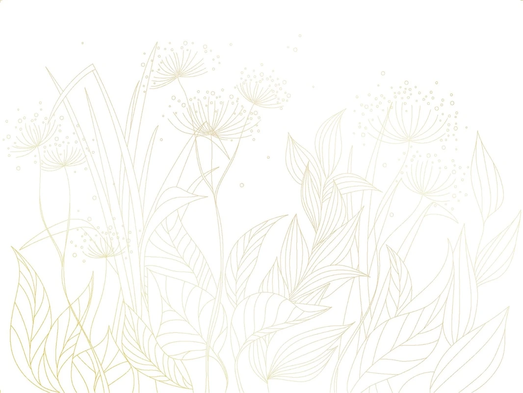 Фотообои на стену - графика, обои с золотым рисунком, линии, золотые линии, трава, растения, листья