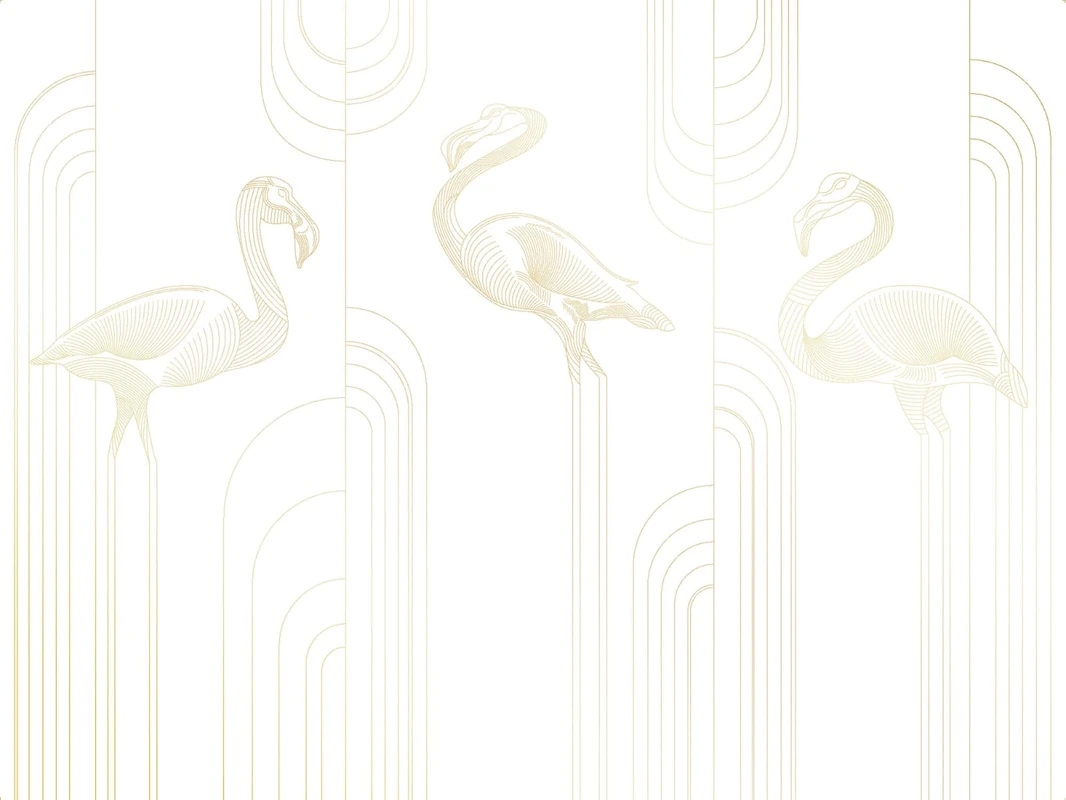 Фотообои на стену - графика, купить обои с золотом, линии, золотые линии, фламинго