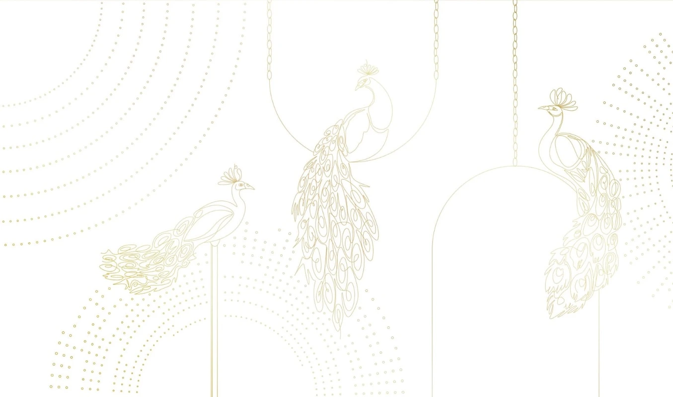Фотообои на стену - графика, красивые золотые обои, линии, золотые линии, золотые павлины, с павлинами