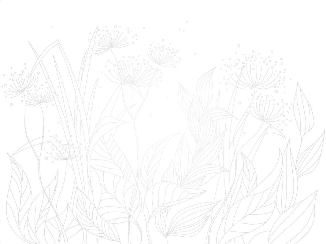 Фотообои на стену - графика, серые, линии, листья, трава