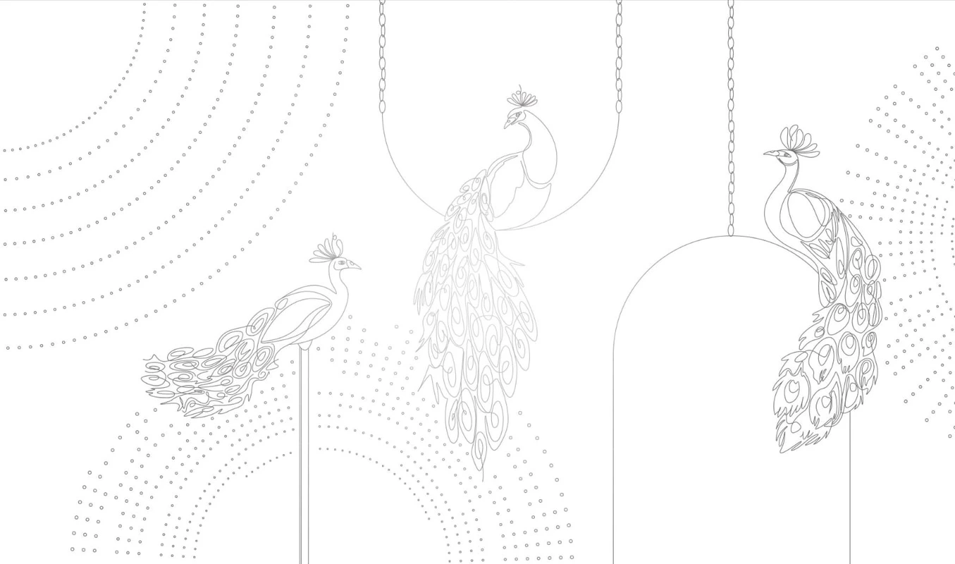 Фотообои на стену - графика, линии, серые, павлины