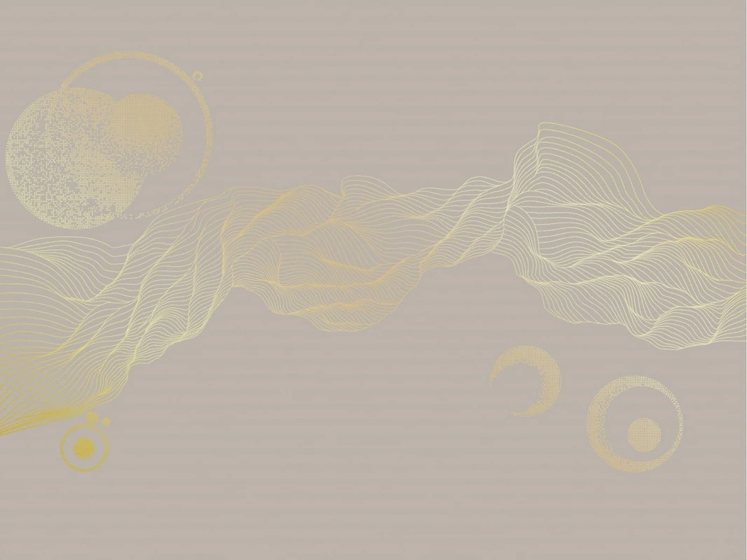 Фотообои на стену - графика, линии, золотые линии, обои с золотыми линиями, вуаль, шары, бежевые, серые