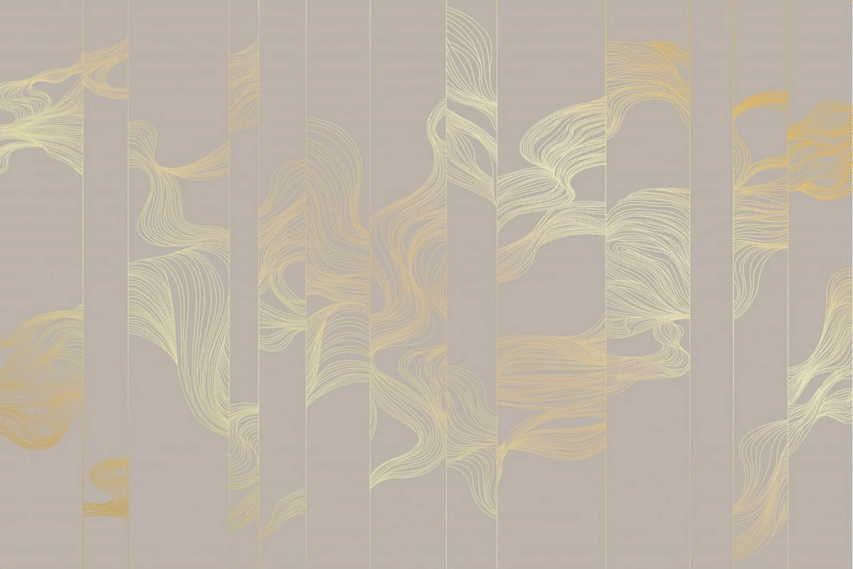Фотообои на стену - графика, линии, золотые линии, обои с золотыми линиями, обои с золотом, обои с золотым рисунком,  с золотом, волны, бежевые, серые