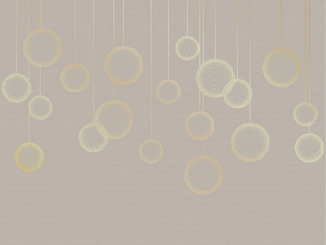 Фотообои на стену - графика, золотые линии, обои с золотыми линиями, обои с золотым рисунком, обои с золотом, шары, вертикальные линии, бежевые, серые