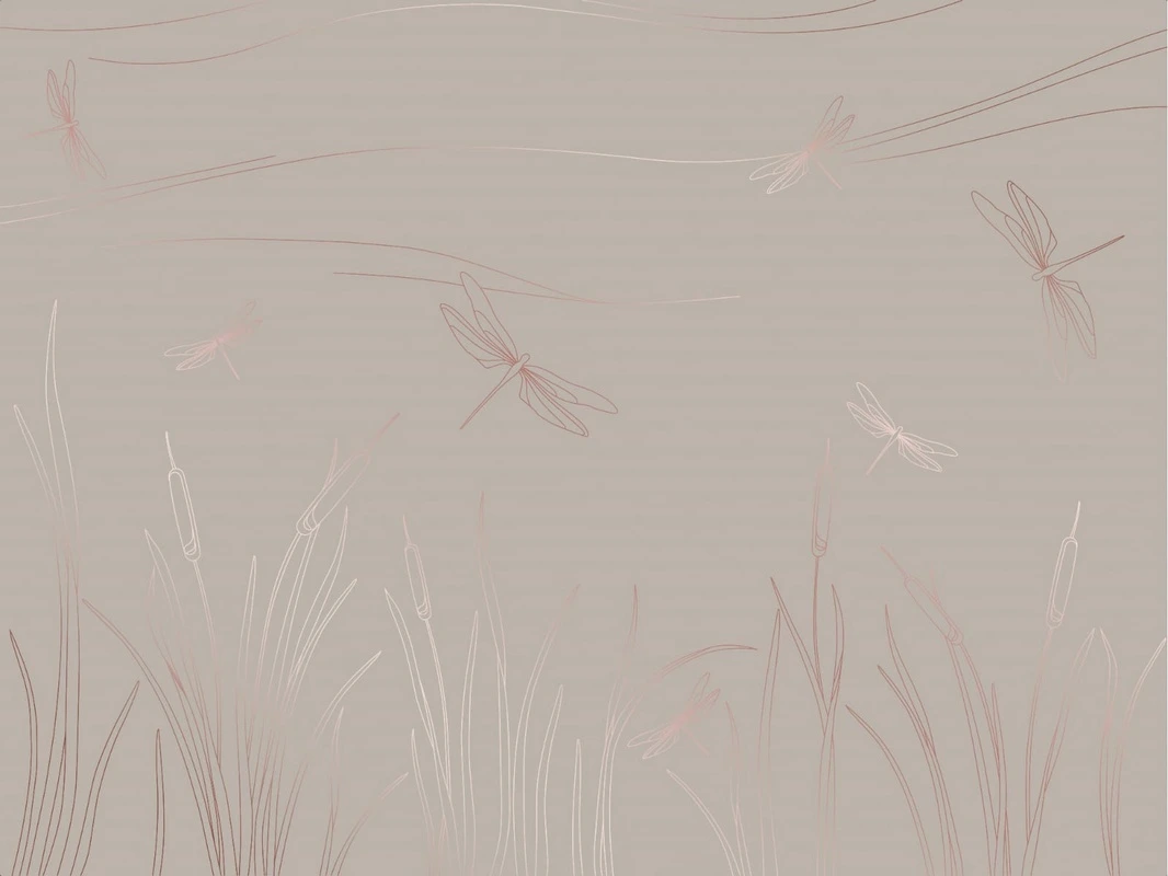 Фотообои на стену - графика, линии, медные обои, медный цвет обоев, трава, стрекоза