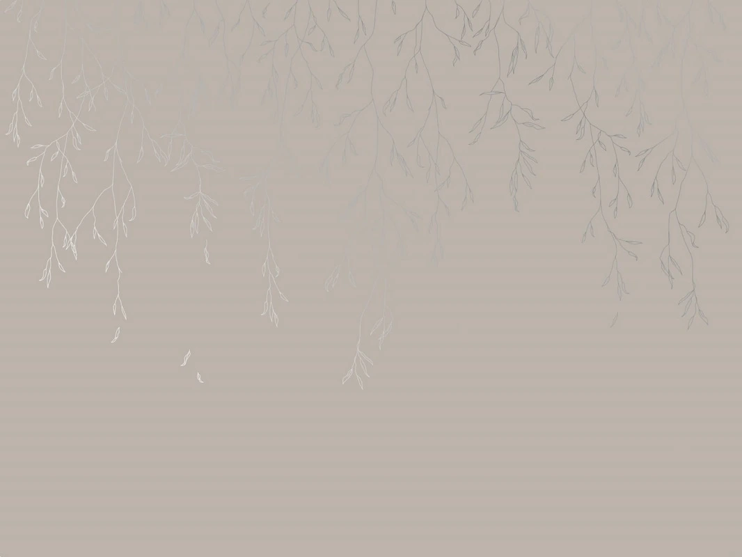 Фотообои на стену - графика, линии, обои с серебром, обои с серебром для стен, обои светлые с серебром, ветки, листья, бежевые, серые