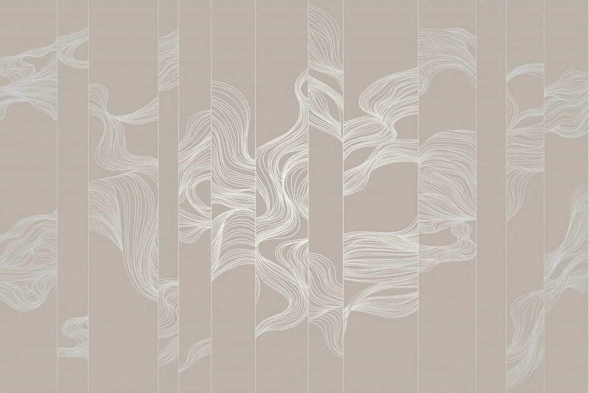 Фотообои на стену - графика, линии, обои с серебром, обои с серебром для стен, обои светлые с серебром, волны, бежевые, серая