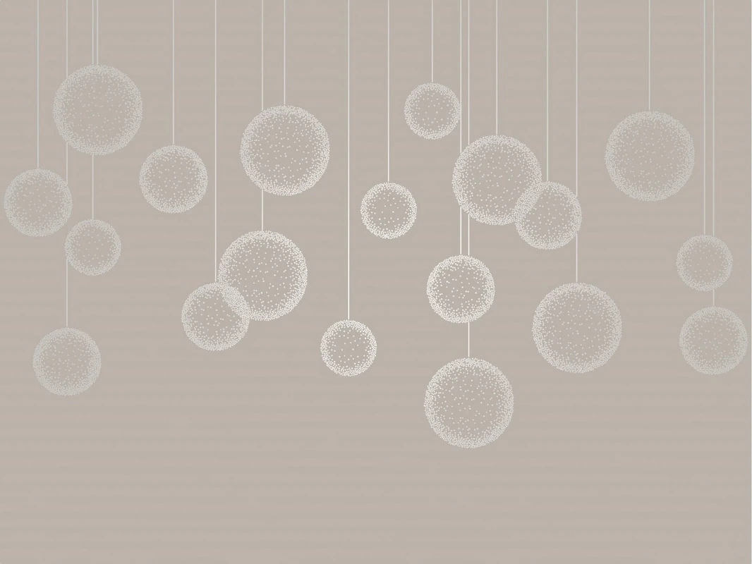 Фотообои на стену - графика, линии, обои с серебром, обои с серебром для стен, обои светлые с серебром, шар, подвес, бежевые, бежевая, серая