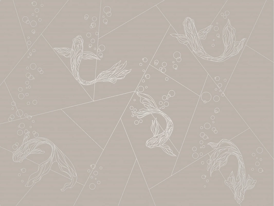 Фотообои на стену - графика, линии, обои с серебром, обои с серебром для стен, обои светлые с серебром, рыбы, бежевые, бежевая, серая