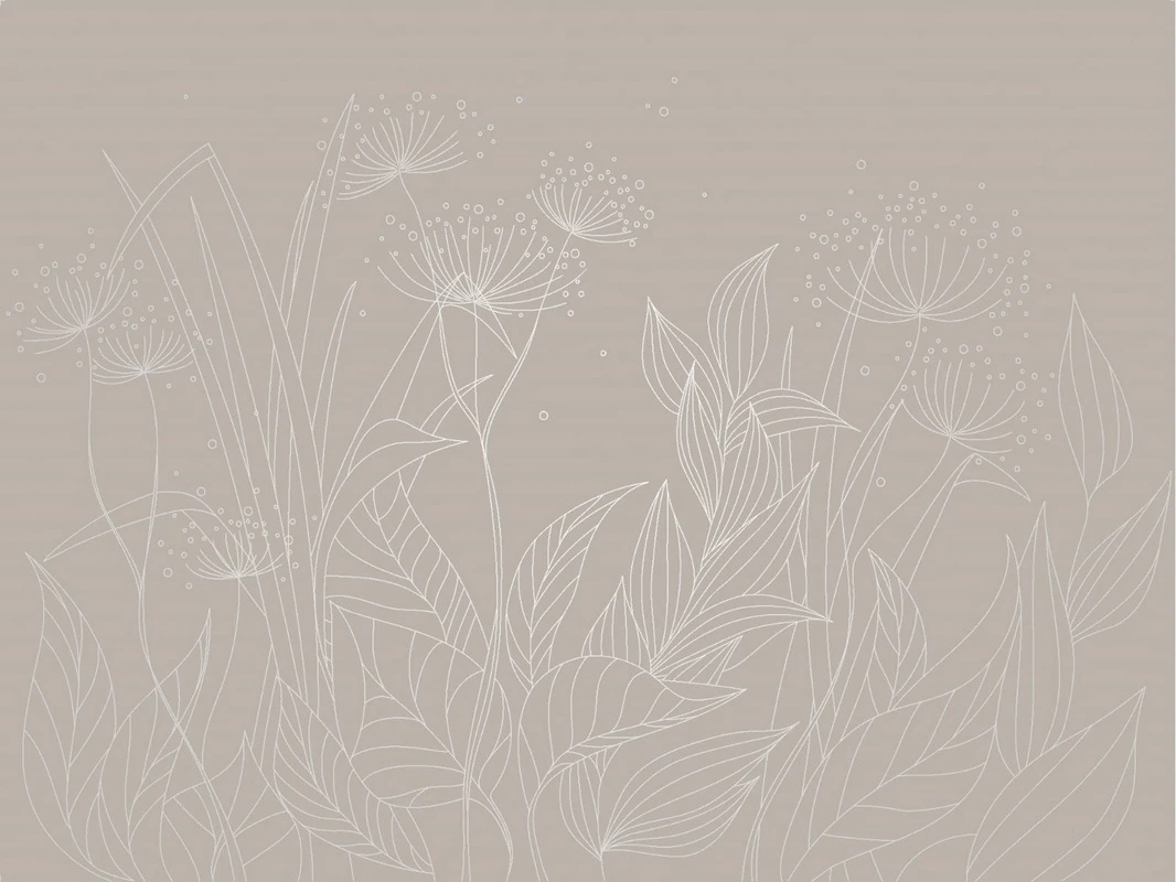 Фотообои на стену - графика, линии, обои с серебром, обои с серебром для стен, обои светлые с серебром, трава, листья, бежевые, бежевая, серая