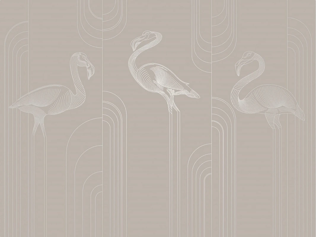 Фотообои на стену - графика, линии, обои с серебром, бежевые, фламинго