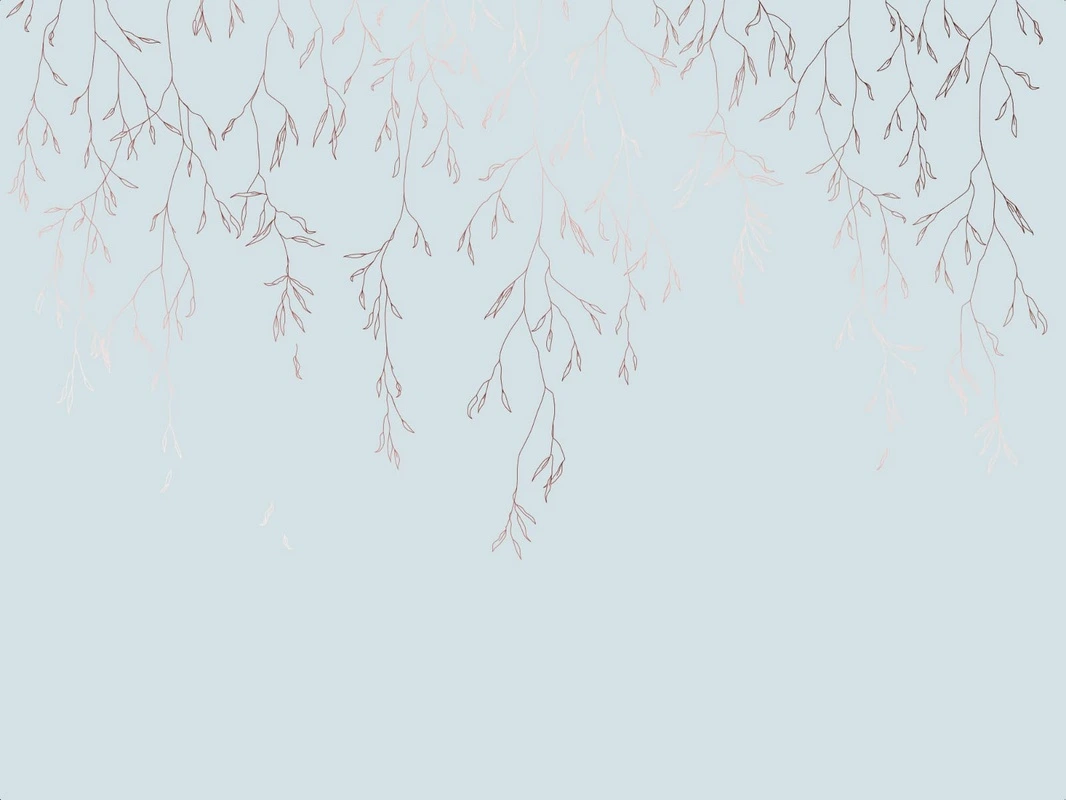 Фотообои на стену - графика, линии, медные, голубая, ветки, листья