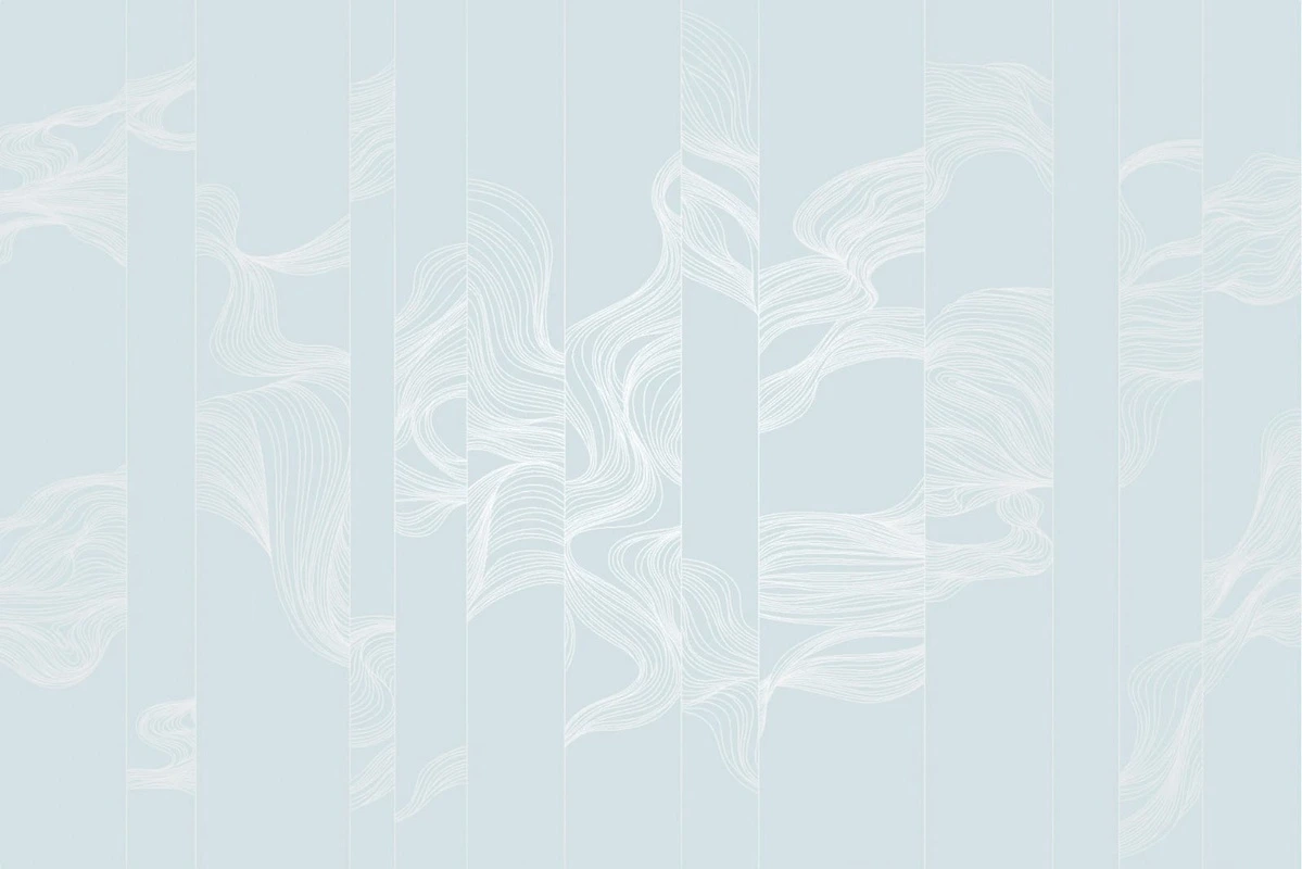 Фотообои на стену - графика, линии, с серебром, голубая, волны, вертикальные