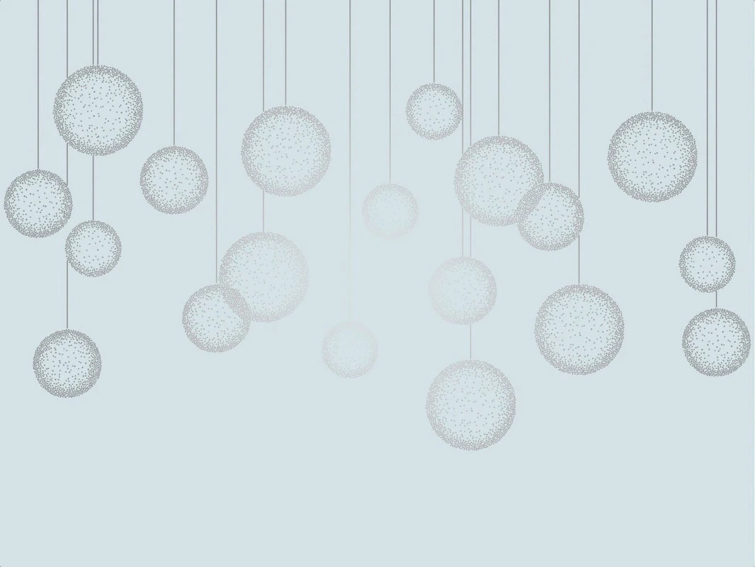 Фотообои на стену - графика, линии, серебряные, голубая, с серебром, шары, вертикальные линии