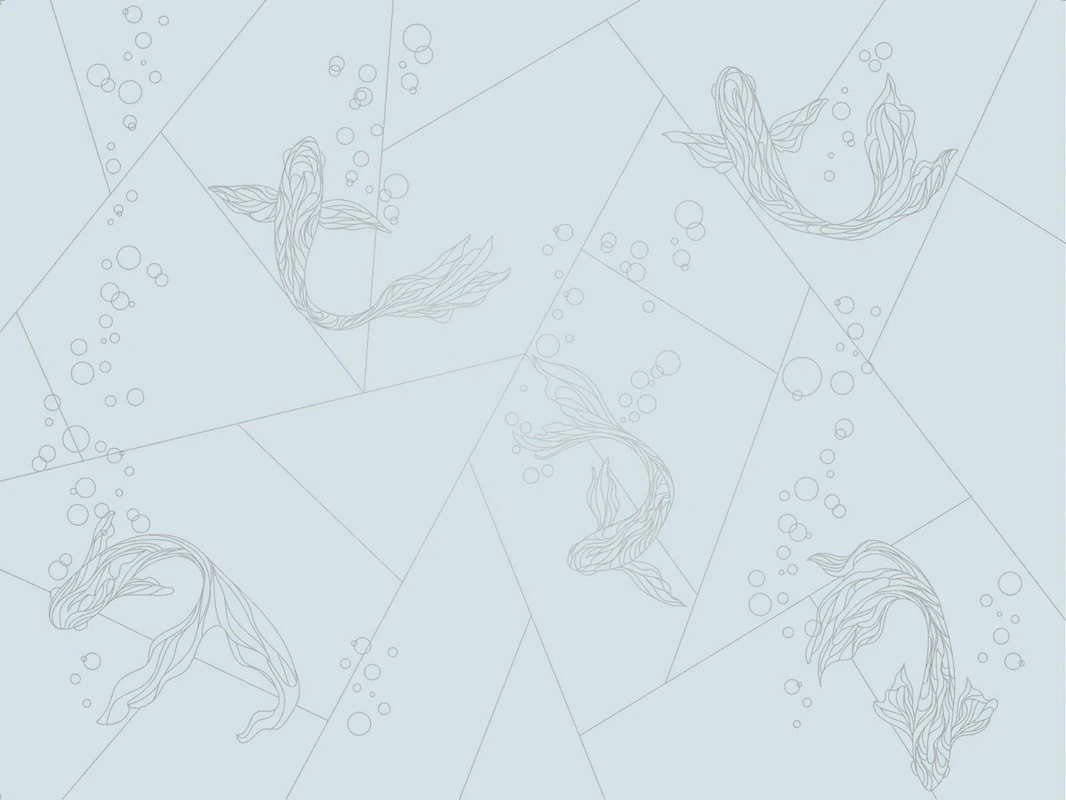 Фотообои на стену - графика, линии, серебро, голубая, рыбы