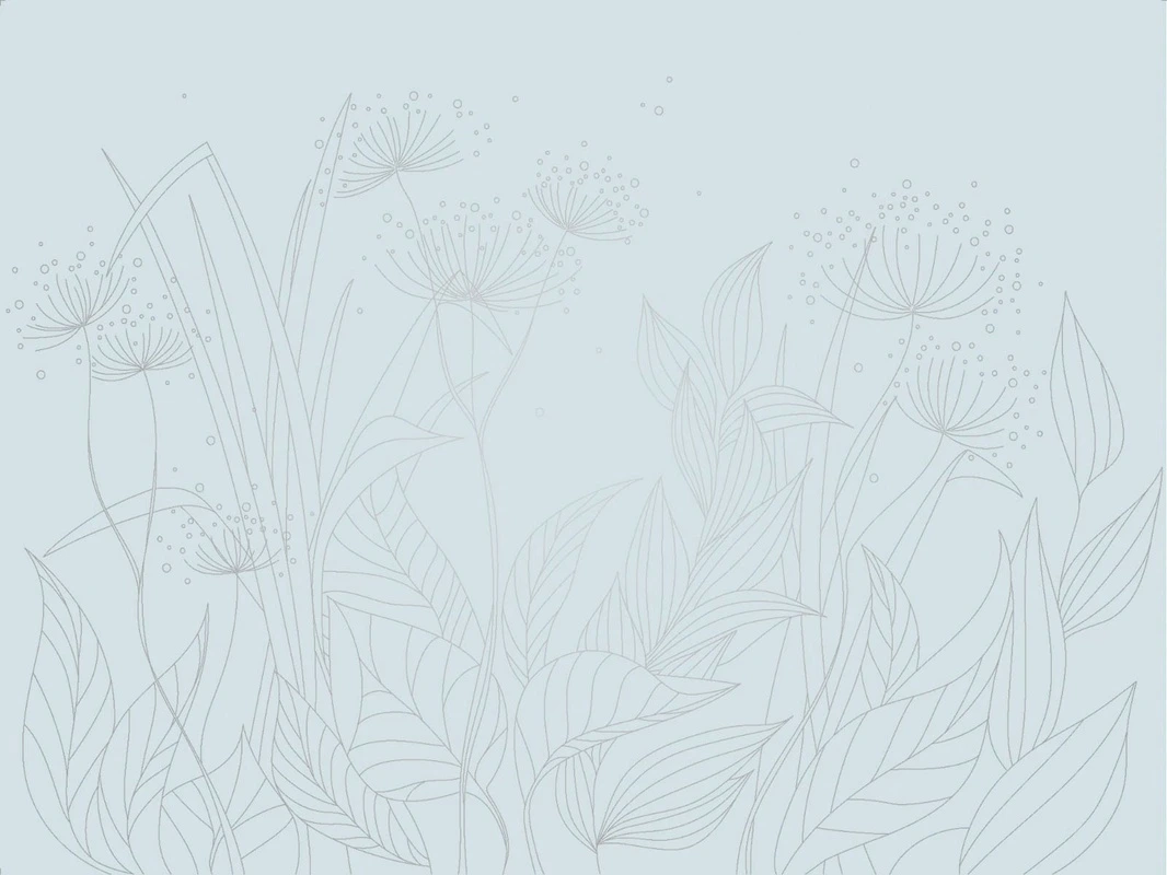 Фотообои на стену - графика, линии, с серебром, голубая, трава, листья, серебряная