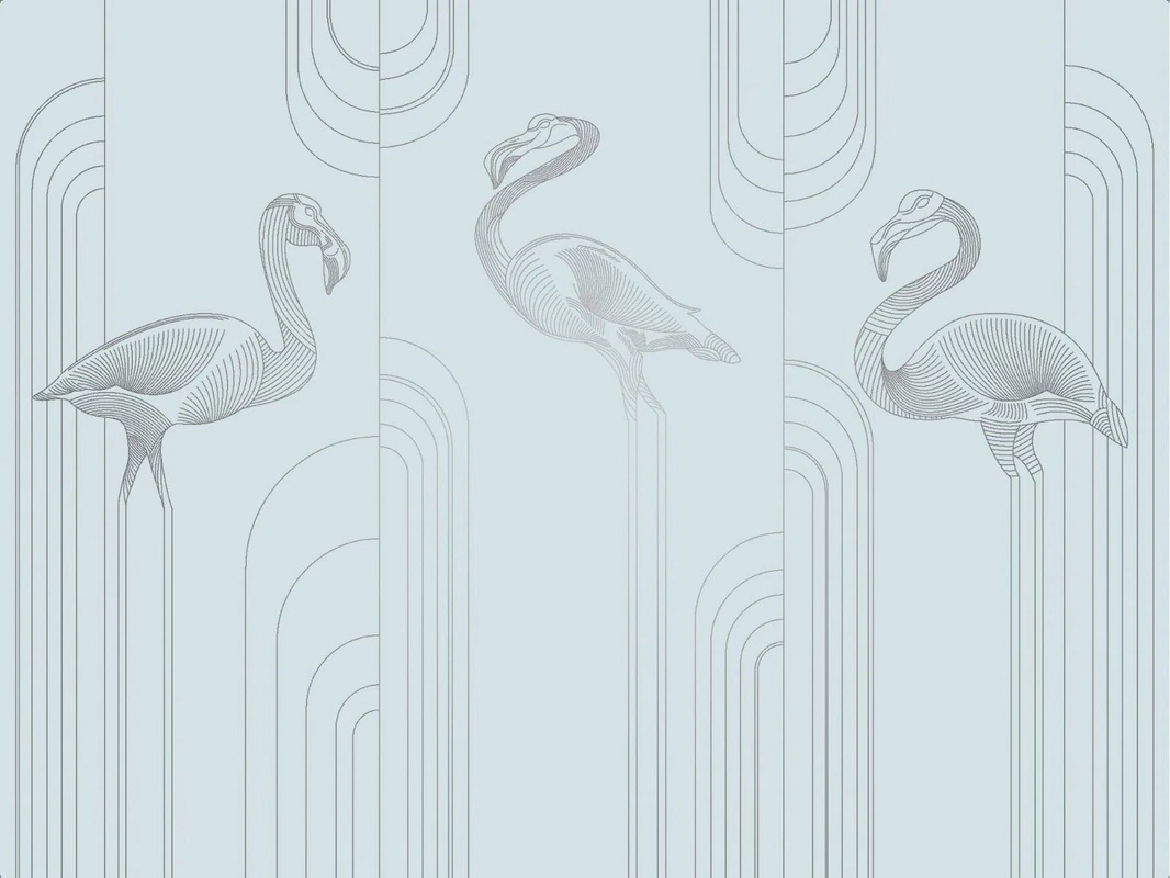 Фотообои на стену - графика, линии, с серебром, голубая, фламинго, серебряная