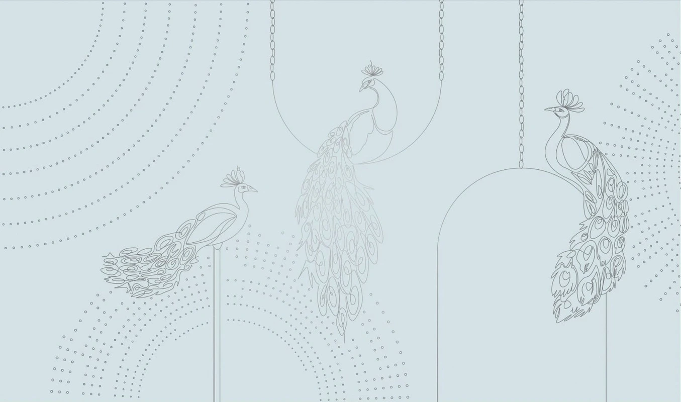 Фотообои на стену - графика, линии, с серебром, голубая, павлин