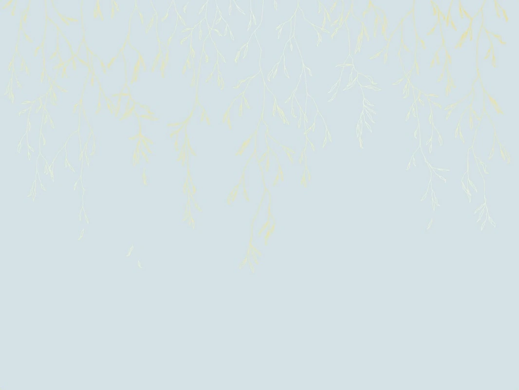 Фотообои на стену - графика, линии, золотые линии, золотые листья, обои с золотыми линиями, обои с золотом, с золотым рисунком, голубая, ветки, листья