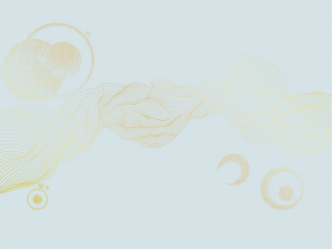 Фотообои на стену - графика, золотые линии, обои с золотыми линиями, обои с золотом, с золотым рисунком, голубая, вуаль, шар