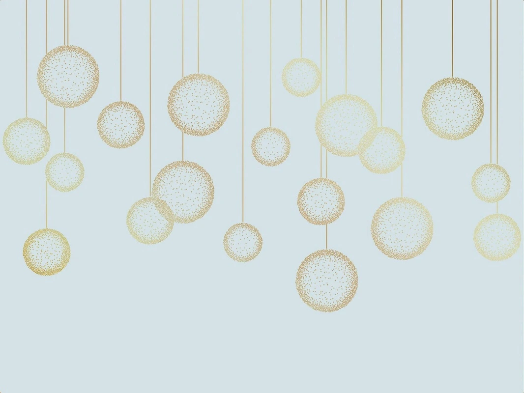 Фотообои на стену - графика, золотые линии, обои с золотыми линиями, обои с золотом, с золотым рисунком, шары, голубая
