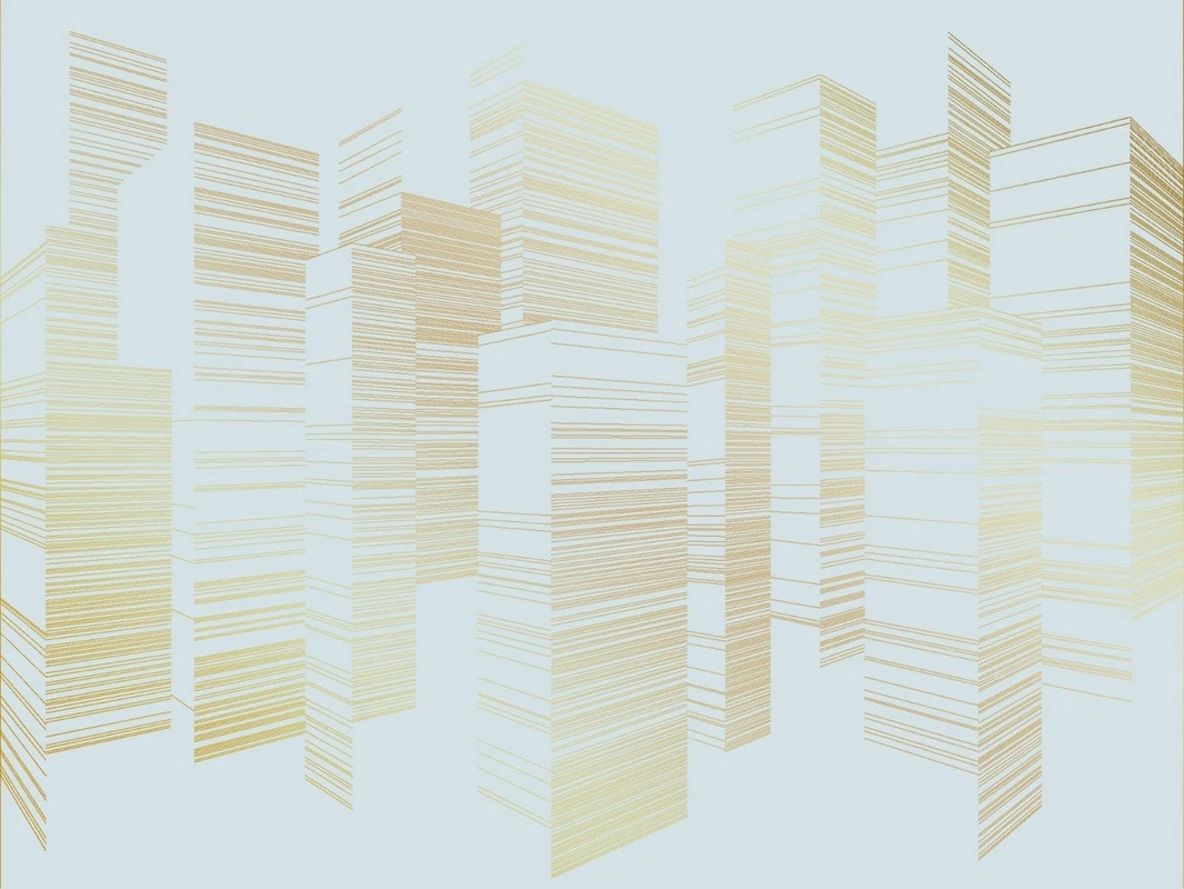 Фотообои на стену - графика, золотые линии, обои с золотыми линиями, обои с золотом, с золотым рисунком, голубая, город, сити