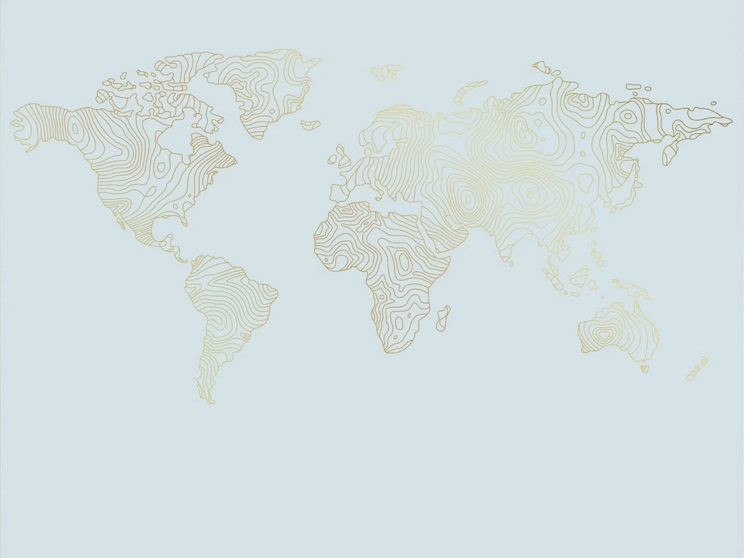 Фотообои на стену - графика, золотые линии, обои с золотыми линиями, обои с золотом, с золотым рисунком, голубая, карта мира