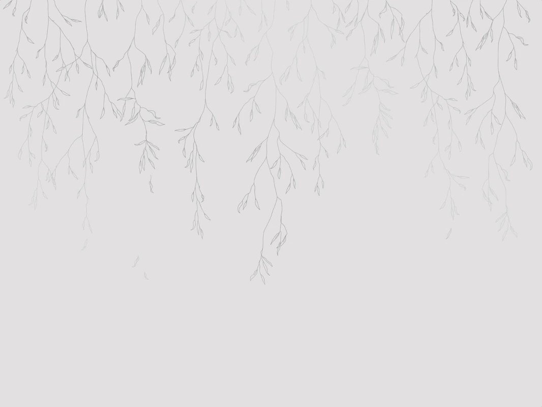 Фотообои на стену - графика, линии, светлая, серая, с серебром, обои светлые с серебром, ветки, листья