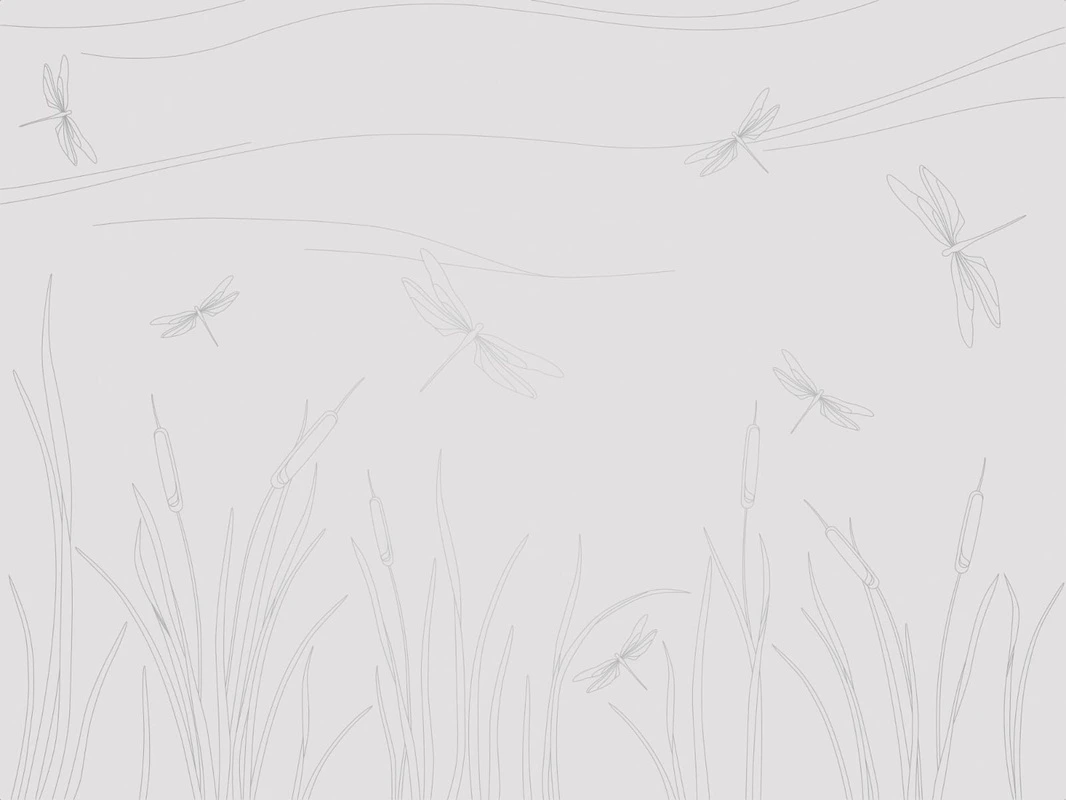 Фотообои на стену - графика, линии, светлая, серая, с серебром, стрекозы, обои светлые с серебром, трава, стрекоза