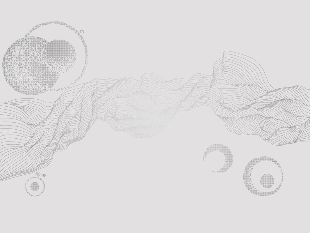 Фотообои на стену - графика, линии, светлая, серая, с серебром, обои светлые с серебром, вуаль, шары