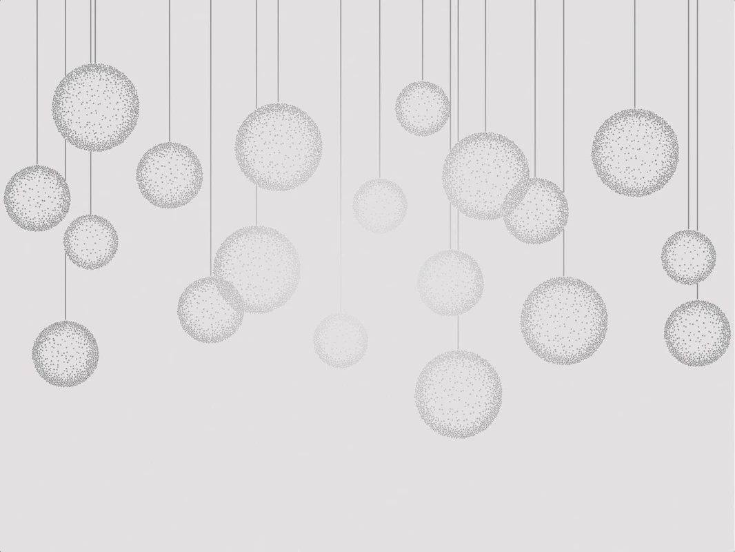 Фотообои на стену - графика, линии, светлая, серая, с серебром, обои светлые с серебром, шары, вертикальные линии