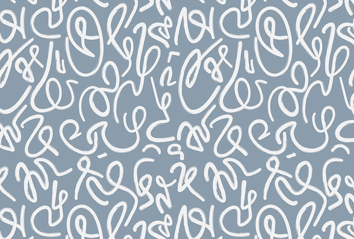 Фотообои на стену - каллиграфия, художественные, белые линии, голубые, абстракция