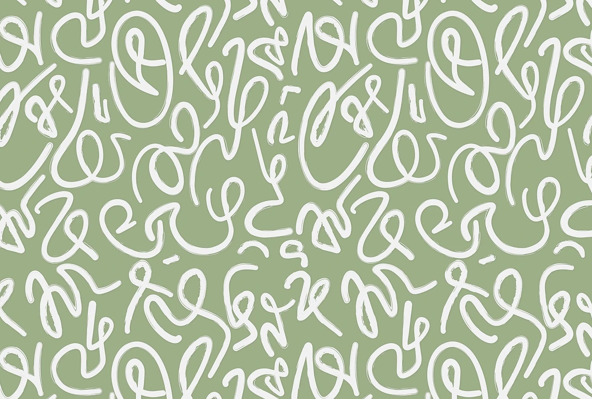 Фотообои на стену - художественные, зелёные, каллиграфия, белые линии, абстракция