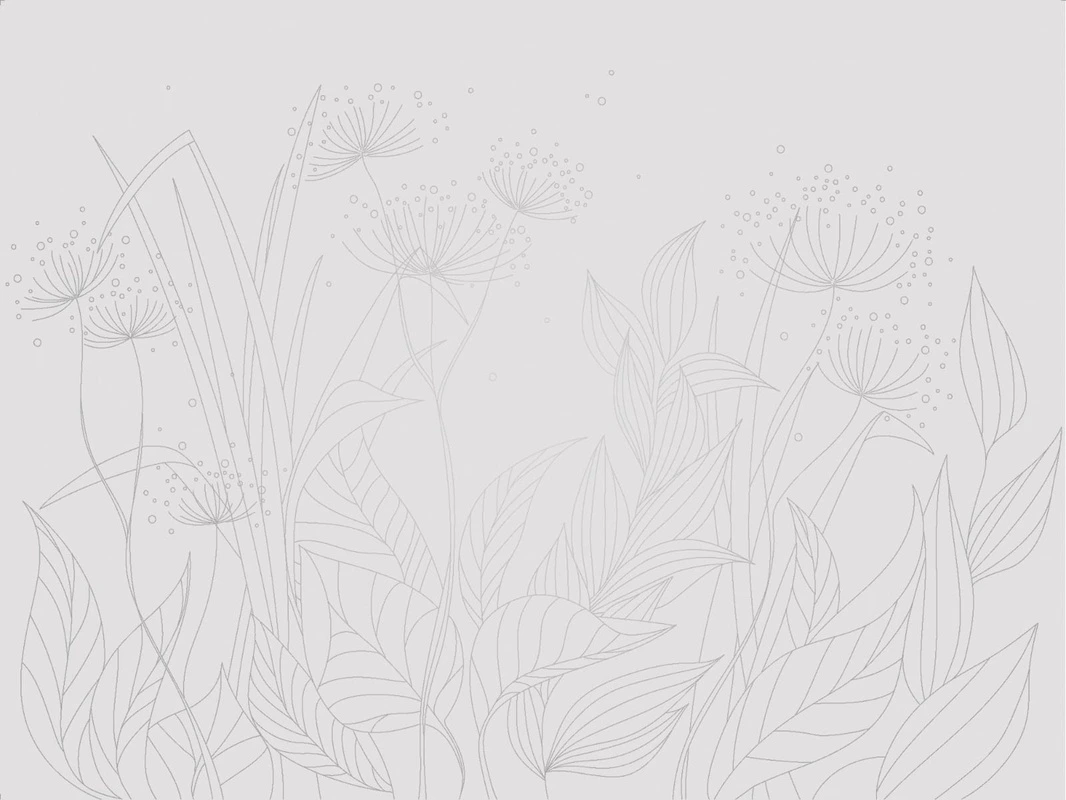 Фотообои на стену - графика, линии, светлая, серая, с серебром, обои светлые с серебром, листья, трава