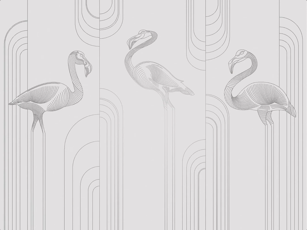 Фотообои на стену - графика, линии, светлая, серая, с серебром, обои светлые с серебром, фламинго