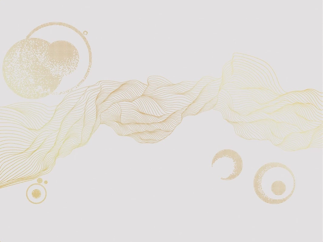 Фотообои на стену - графика, золотые линии, светлая, серая, обои с золотыми линиями, с золотым рисунком, вуаль, шар