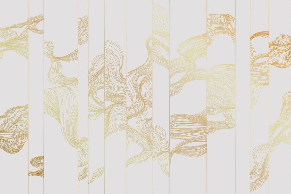 Фотообои на стену - графика, золотые линии, светлая, серая, обои с золотыми линиями, с золотым рисунком, волны
