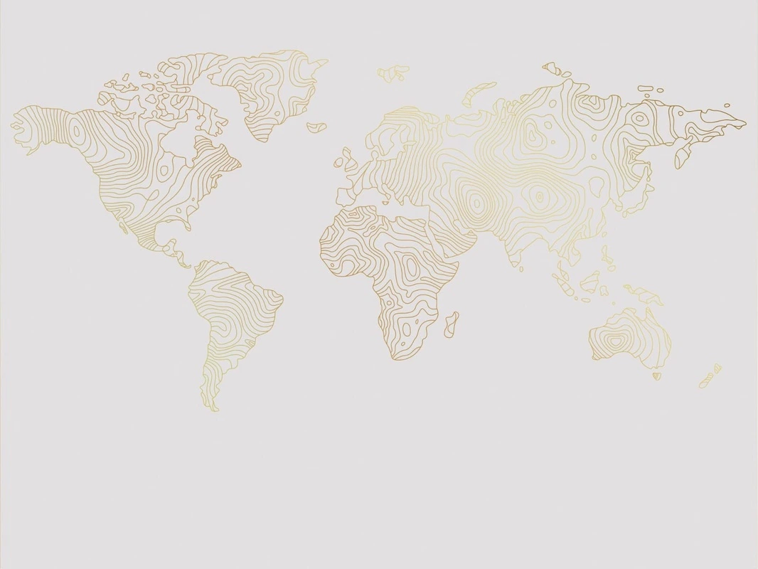 Фотообои на стену - графика, золотые линии, светлая, серая, обои с золотыми линиями, с золотым рисунком, карта мира, карта