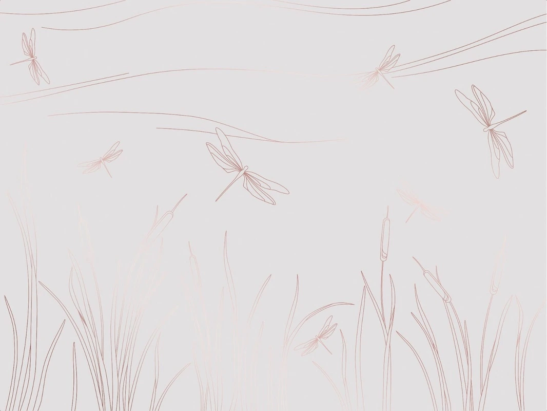 Фотообои на стену - графика, медные обои, трава, стрекоза