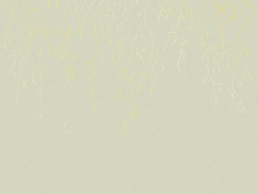 Фотообои на стену - графика, золотые линии, обои с золотыми линиями, обои с золотым рисунком, зеленая, золотые листья, ветки, листья